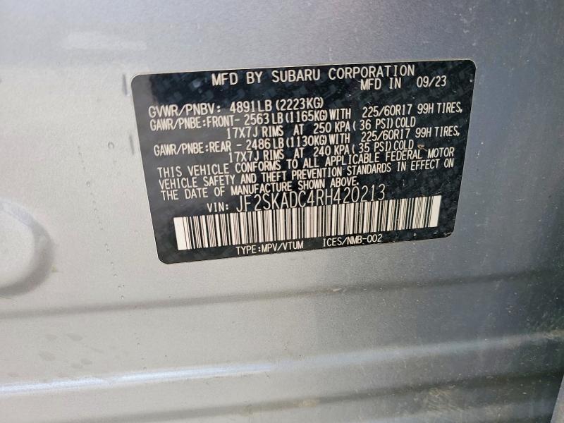 2024 Subaru Forester მანქანა იყიდება აუქციონზე, vin: JF2SKADC4RH420213, აუქციონის ნომერი: 67004316