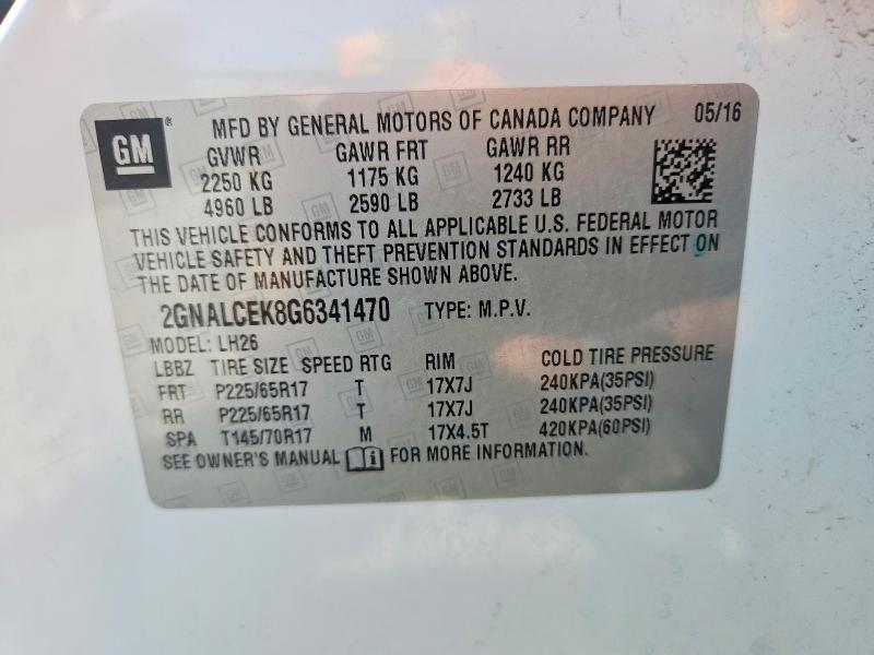 2016 Chevrolet Equinox მანქანა იყიდება აუქციონზე, vin: 2GNALCEK8G6341470, აუქციონის ნომერი: 67516786
