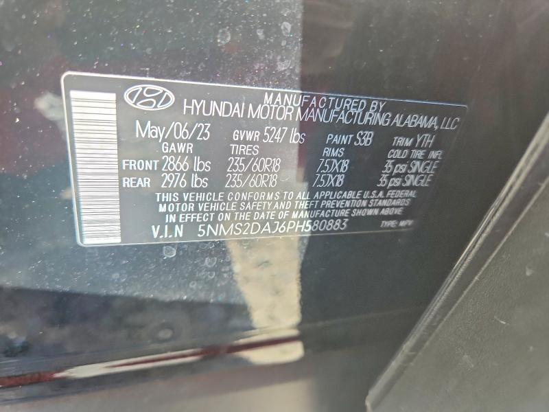 2023 Hyundai Santa Fe მანქანა იყიდება აუქციონზე, vin: 5NMS2DAJ6PH580883, აუქციონის ნომერი: 66854296