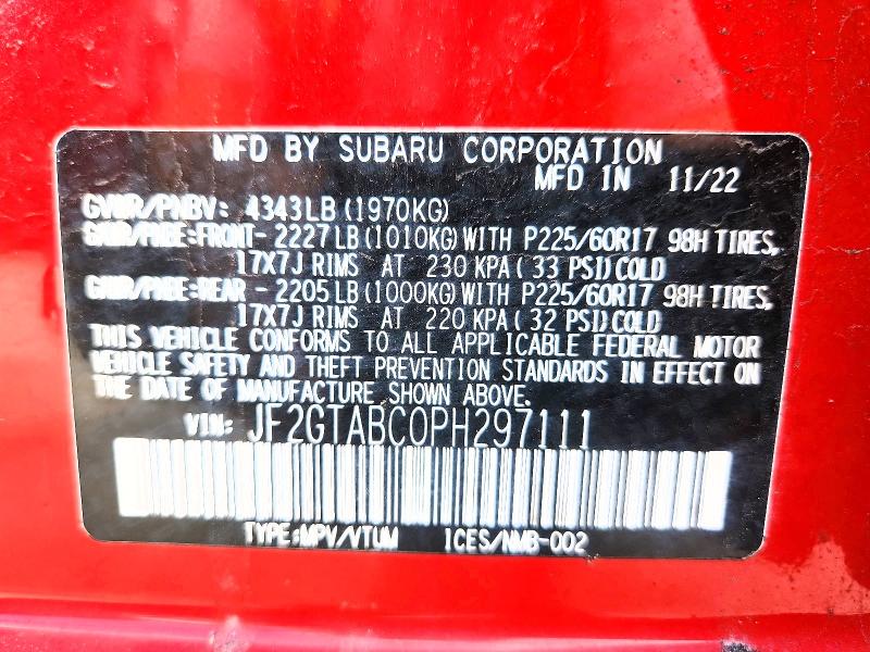 Продаж на аукціоні авто 2023 Subaru Crosstrek, vin: JF2GTABC0PH297111, номер лоту: 67778426