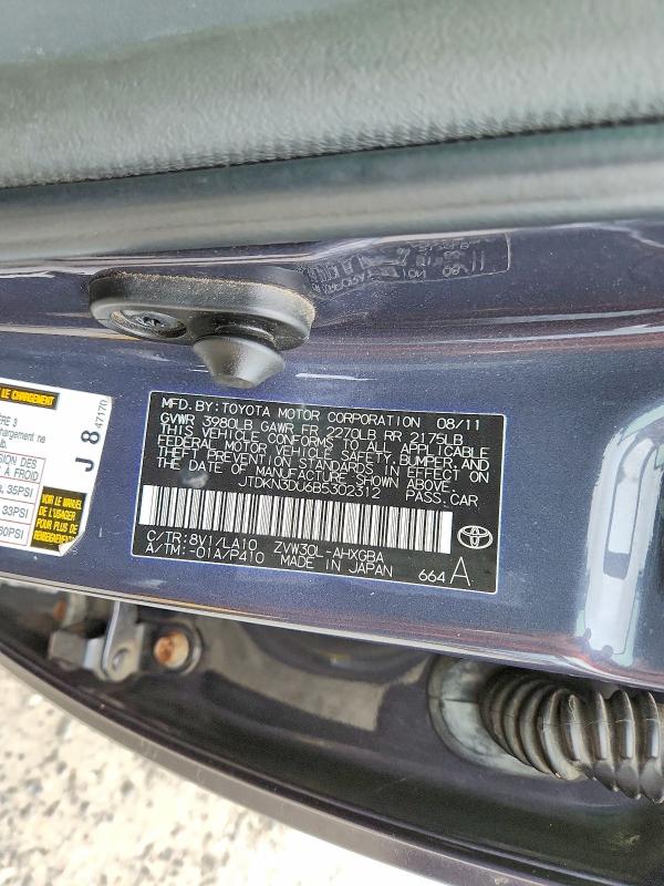 70612676 :رقم المزاد ، JTDKN3DU6B5302312 vin ، 2011 Toyota Prius مزاد بيع