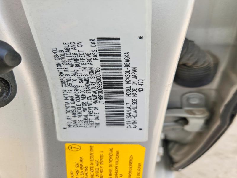 68622816 :رقم المزاد ، JTHBF30G925000766         vin ، 2002 Lexus Es مزاد بيع