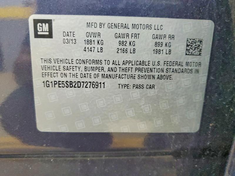 2013 Chevrolet Cruze მანქანა იყიდება აუქციონზე, vin: 1G1PE5SB2D7276911, აუქციონის ნომერი: 70483996