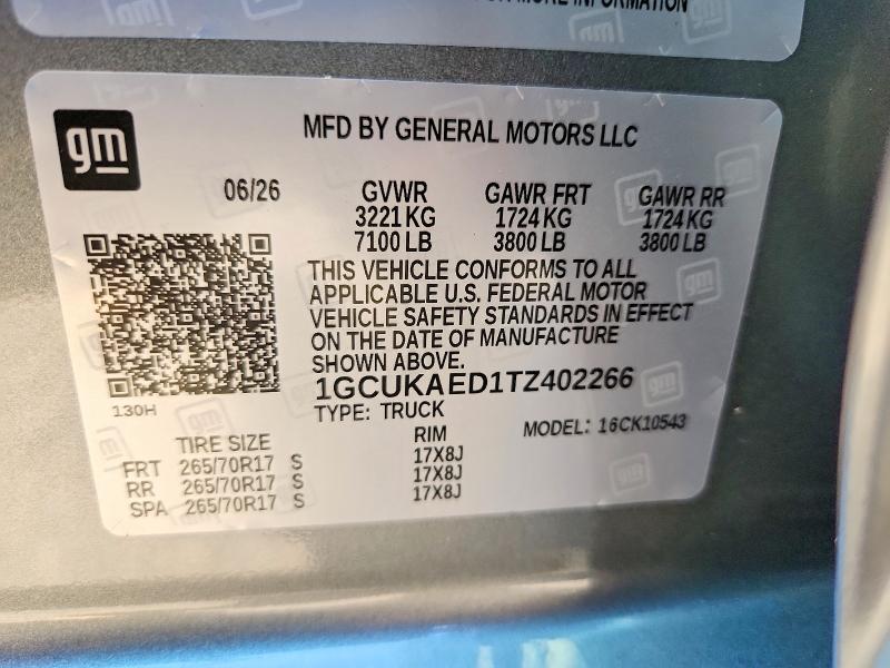 Aukcja sprzedaży 2026 Chevrolet Silverado, vin: 1GCUKAED1TZ402266, numer aukcji: 69389966