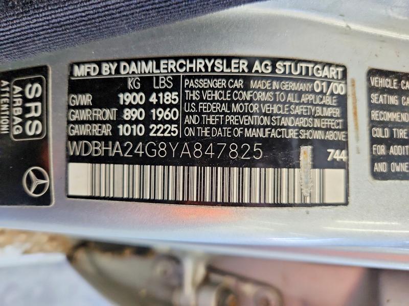 Aukcja sprzedaży 1999 Mercedes-benz C-class, vin: WDBHA24G8YA847825, numer aukcji: 68272396