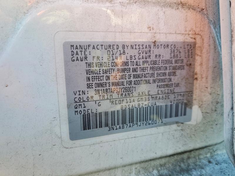 2018 Nissan Sentra მანქანა იყიდება აუქციონზე, vin: 3N1AB7AP9JY260071, აუქციონის ნომერი: 66863426