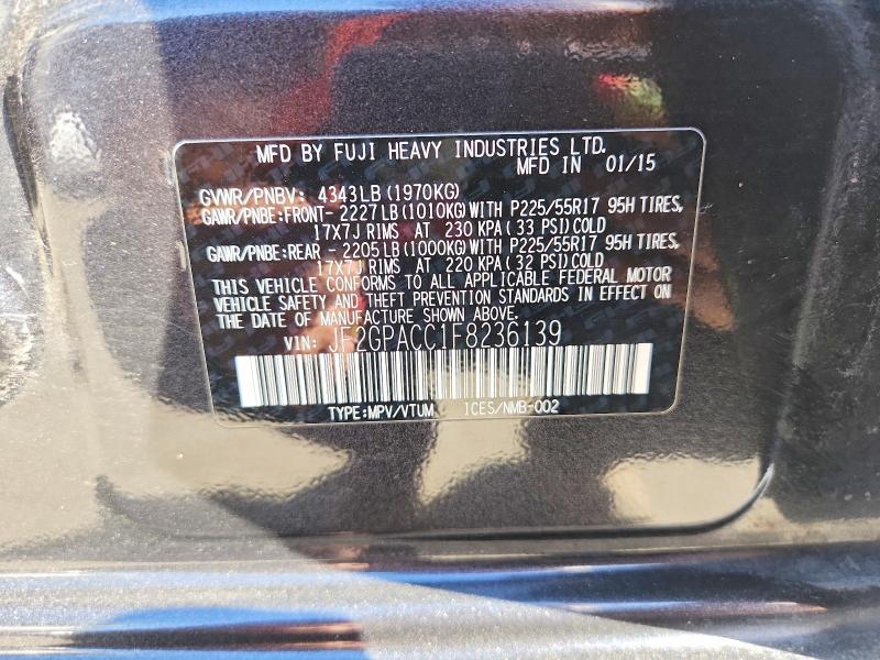 2015 Subaru Xv Crosstrek მანქანა იყიდება აუქციონზე, vin: JF2GPACC1F8236139, აუქციონის ნომერი: 70016316