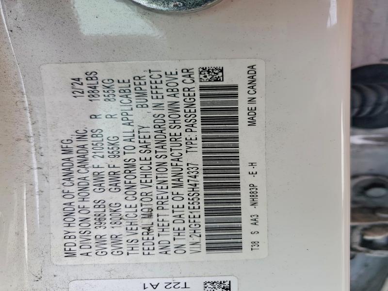 67957536 :رقم المزاد ، 2HGFE1E55SH474337 vin ، 2025 Honda Civic مزاد بيع