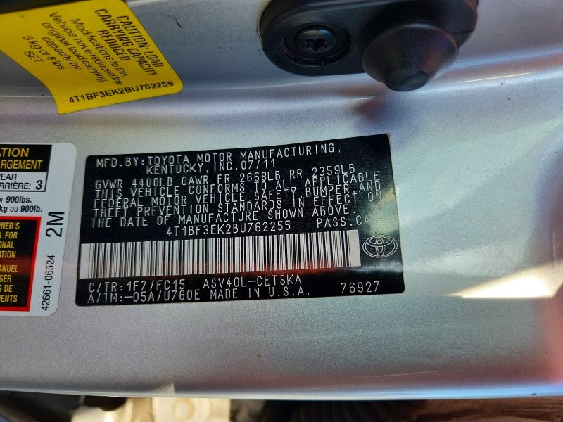Продажа на аукционе авто 2011 Toyota Camry, vin: 4T1BF3EK2BU762255, номер лота: 67515726