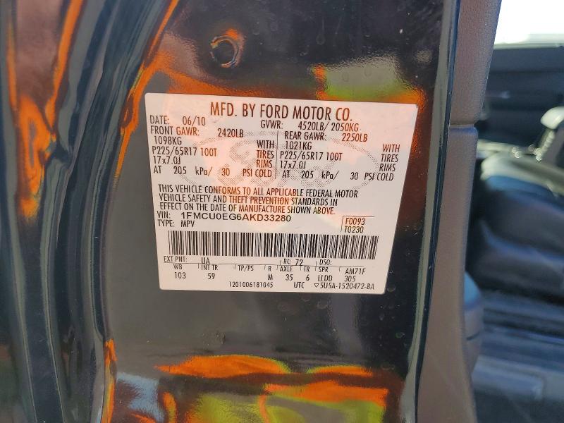 71425766 :رقم المزاد ، 1FMCU0EG6AKD33280 vin ، 2010 Ford Escape مزاد بيع