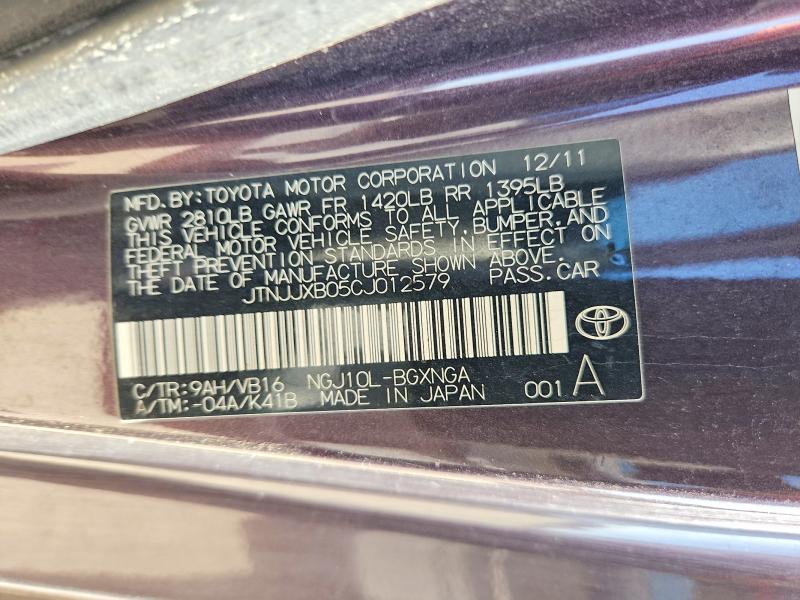 Aukcja sprzedaży 2012 Scion Iq, vin: JTNJJXB05CJ012579, numer aukcji: 70369256