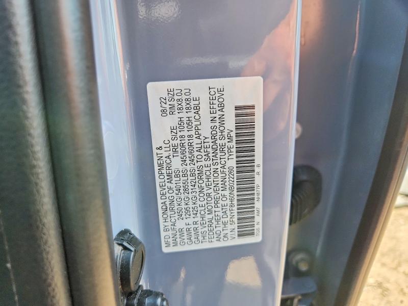 2022 Honda Passport მანქანა იყიდება აუქციონზე, vin: 5FNYF8H60NB022260, აუქციონის ნომერი: 67261976