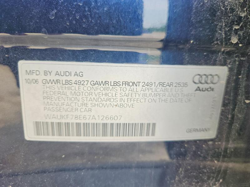 Продажа на аукционе авто 2007 Audi A4, vin: WAUKF78E67A126607, номер лота: 68055486