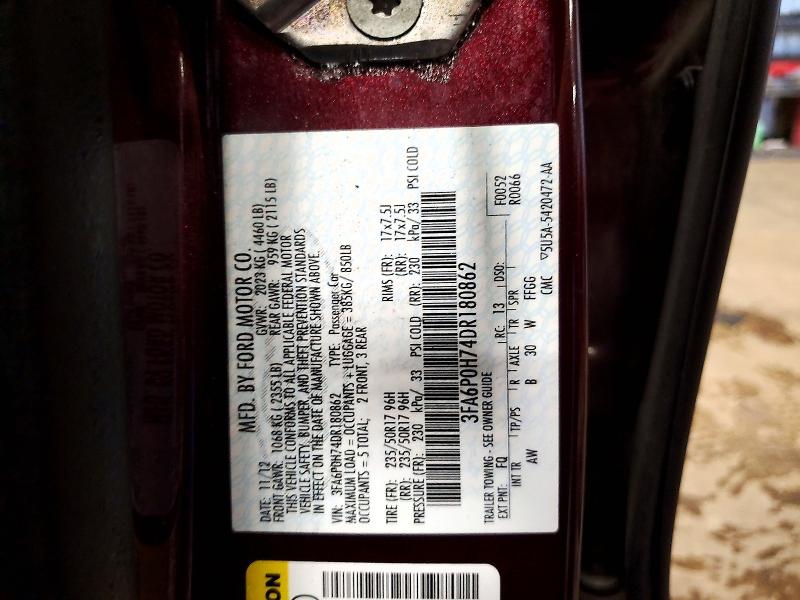 2013 Ford Fusion მანქანა იყიდება აუქციონზე, vin: 3FA6P0H74DR180862, აუქციონის ნომერი: 69699966