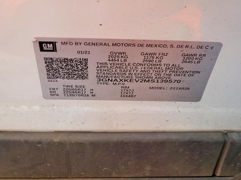 Aukcja sprzedaży 2021 Chevrolet Equinox, vin: 3GNAXKEV2MS139570, numer aukcji: 67561136