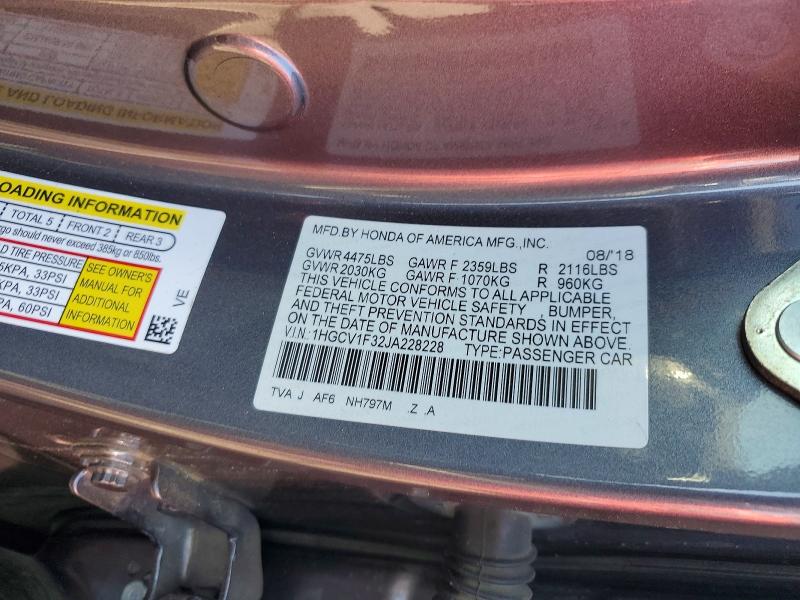 69435366 :رقم المزاد ، 1HGCV1F32JA228228 vin ، 2018 Honda Accord مزاد بيع