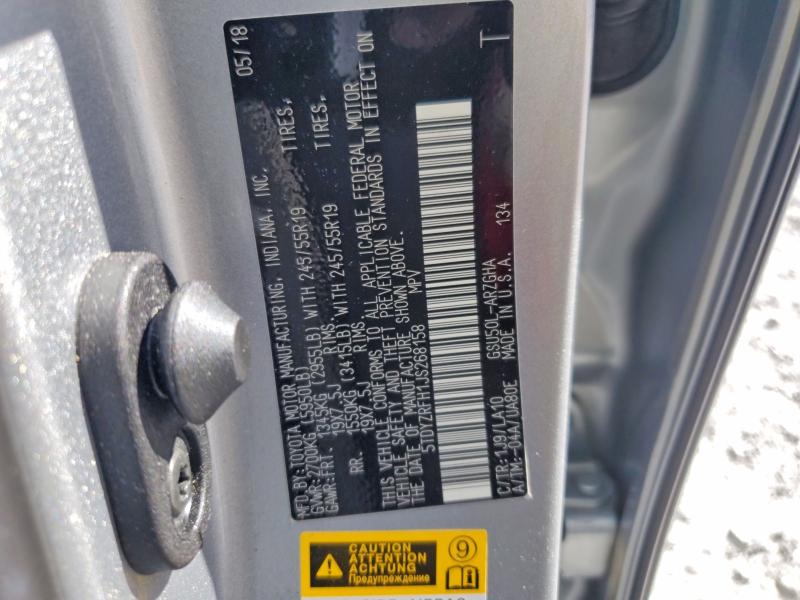 Aukcja sprzedaży 2018 Toyota Highlander, vin: 5TDYZRFH1JS268158, numer aukcji: 70468426