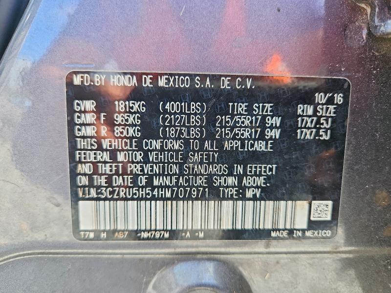 70110286 :رقم المزاد ، 3CZRU5H54HM707971 vin ، 2017 Honda Hr-v مزاد بيع