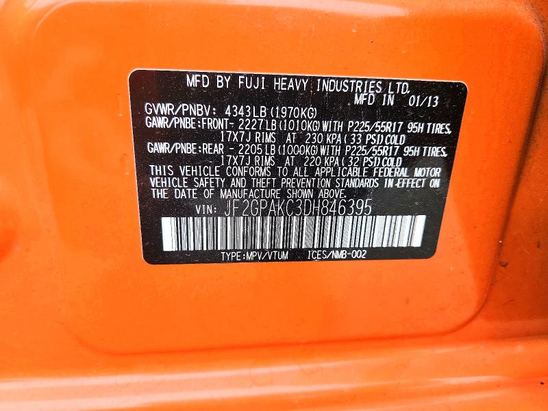 67729246 :رقم المزاد ، JF2GPAKC3DH846395 vin ، 2013 Subaru Xv Crosstrek مزاد بيع