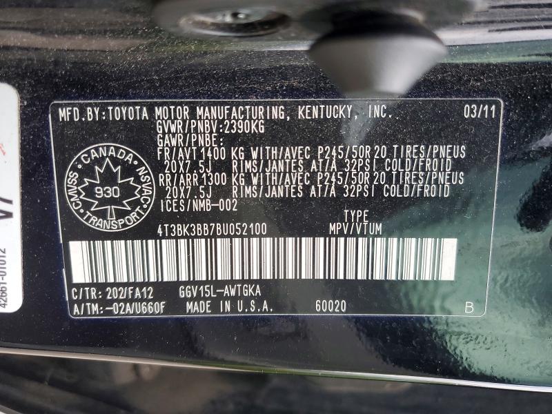 68749736 :رقم المزاد ، 4T3BK3BB7BU052100 vin ، 2011 Toyota Venza مزاد بيع