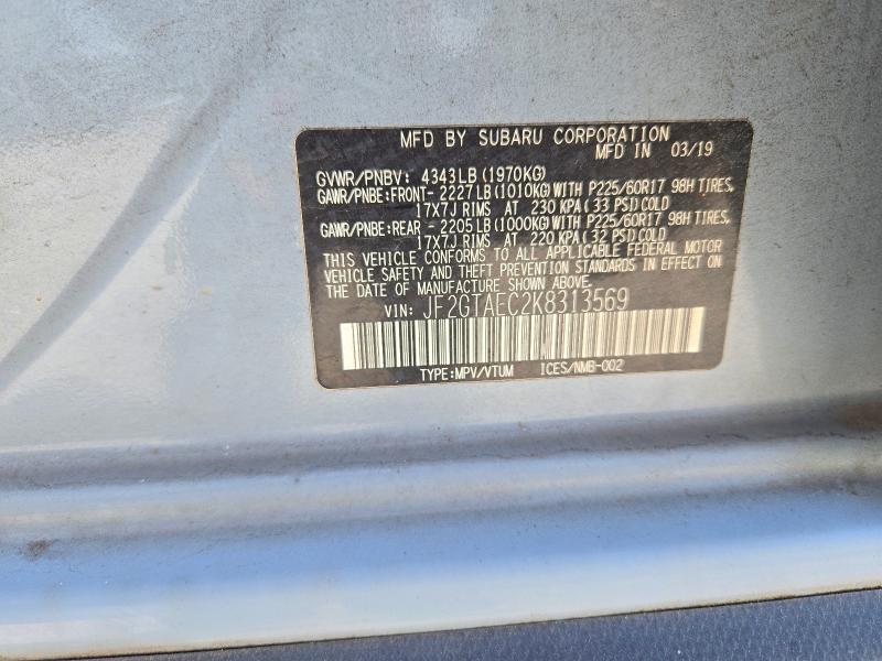 2019 Subaru Crosstrek მანქანა იყიდება აუქციონზე, vin: JF2GTAEC2K8313569, აუქციონის ნომერი: 71029036