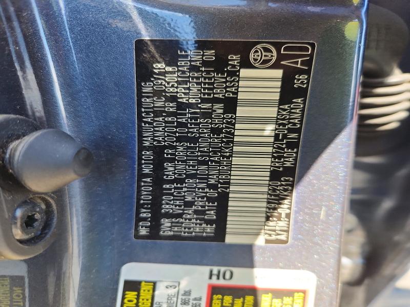 67892956 :رقم المزاد ، 2T1BURHE4KC173739 vin ، 2019 Toyota Corolla مزاد بيع