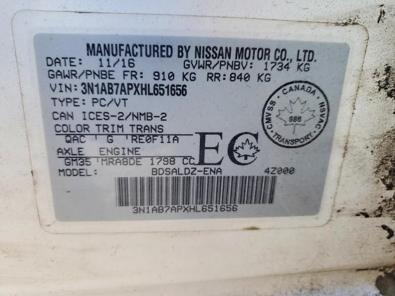2017 Nissan Sentra მანქანა იყიდება აუქციონზე, vin: 3N1AB7APXHL651656, აუქციონის ნომერი: 69057006