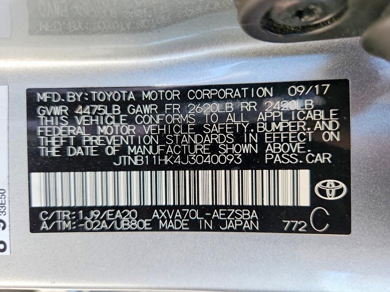 Aukcja sprzedaży 2018 Toyota Camry, vin: JTNB11HK4J3040093, numer aukcji: 68837736