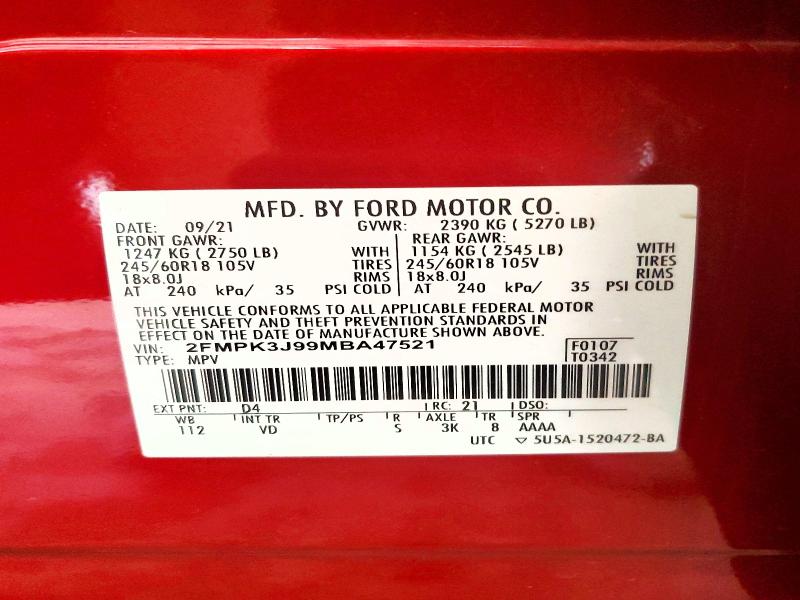 Aukcja sprzedaży 2021 Ford Edge, vin: 2FMPK3J99MBA47521, numer aukcji: 66982126