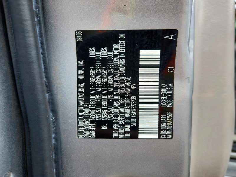 2007 Toyota Sequoia მანქანა იყიდება აუქციონზე, vin: 5TDBT48A17S278739, აუქციონის ნომერი: 70250666