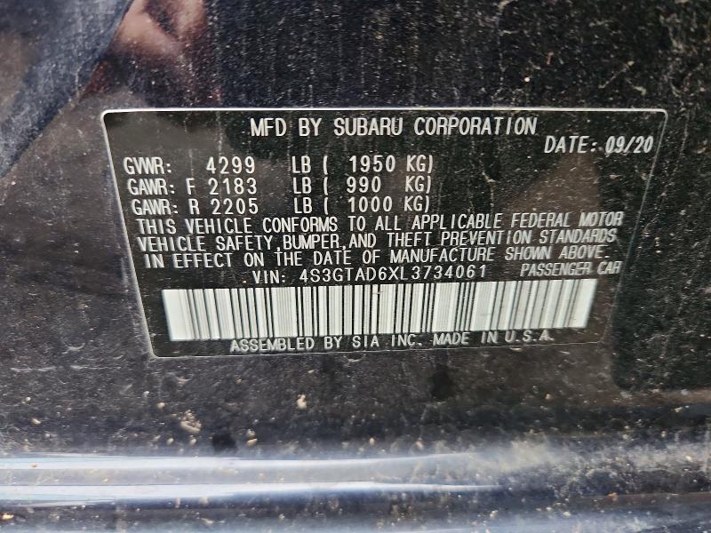 68344856 :رقم المزاد ، 4S3GTAD6XL3734061 vin ، 2020 Subaru Impreza مزاد بيع