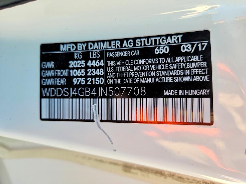2018 Mercedes-benz Cla მანქანა იყიდება აუქციონზე, vin: WDDSJ4GB4JN507708, აუქციონის ნომერი: 67187326
