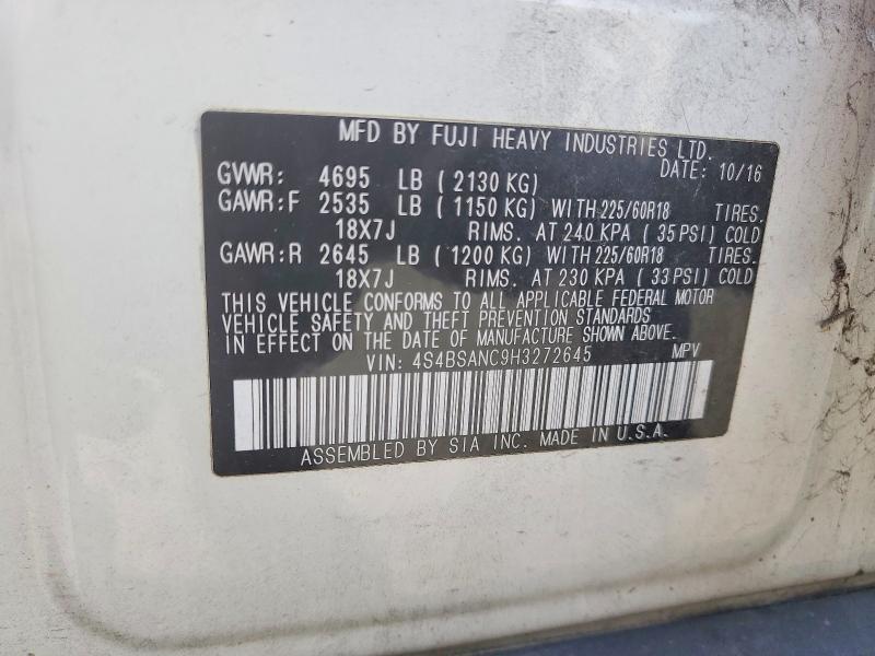Aukcja sprzedaży 2017 Subaru Outback, vin: 4S4BSANC9H3272645, numer aukcji: 69915466