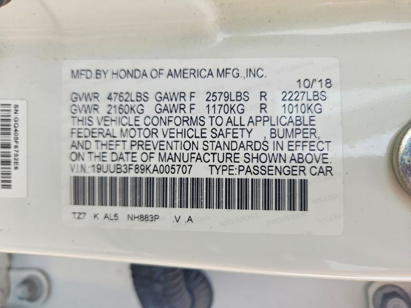 2019 Acura Tlx მანქანა იყიდება აუქციონზე, vin: 19UUB3F89KA005707, აუქციონის ნომერი: 71106066