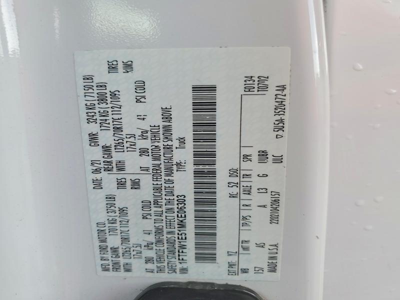 Aukcja sprzedaży 2021 Ford F150, vin: 1FTFW1E51MKE06303, numer aukcji: 67462166