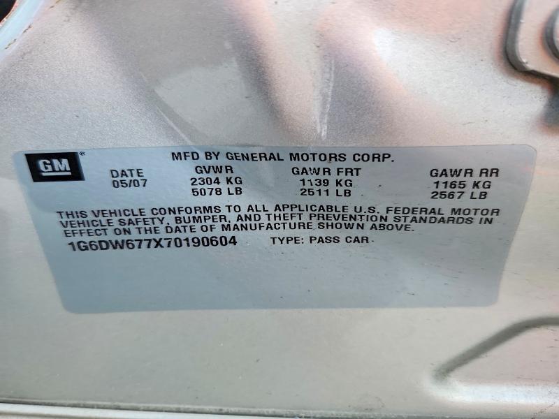 68360186 :رقم المزاد ، 1G6DW677X70190604 vin ، 2007 Cadillac Sts مزاد بيع