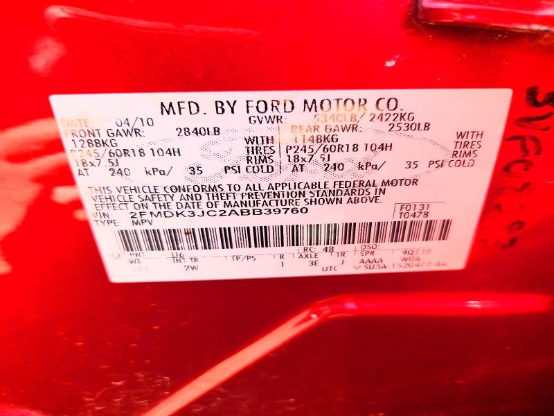 2010 Ford Edge მანქანა იყიდება აუქციონზე, vin: 2FMDK3JC2ABB39760, აუქციონის ნომერი: 69111606