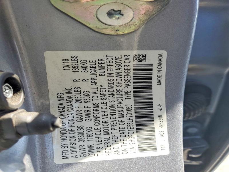 69368786 :رقم المزاد ، 2HGFC1E58LH701060 vin ، 2020 Honda Civic مزاد بيع