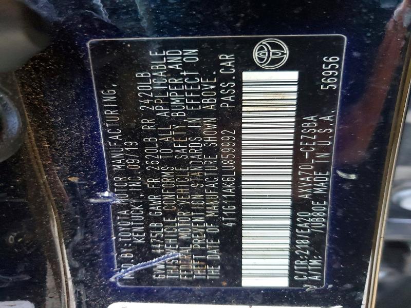 2020 Toyota Camry მანქანა იყიდება აუქციონზე, vin: 4T1G11AK6LU859992, აუქციონის ნომერი: 67234786