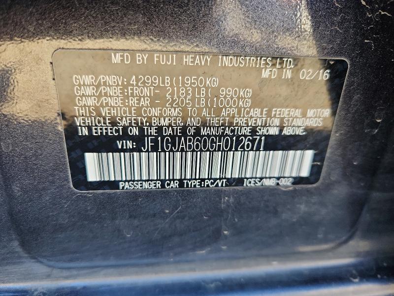2016 Subaru Impreza მანქანა იყიდება აუქციონზე, vin: JF1GJAB60GH012671, აუქციონის ნომერი: 67536136