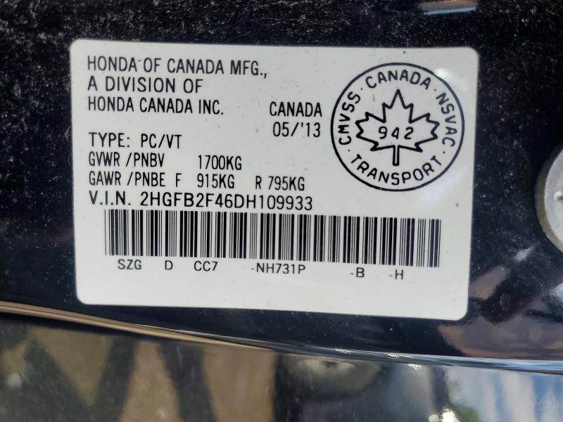 Продаж на аукціоні авто 2013 Honda Civic, vin: 2HGFB2F46DH109933, номер лоту: 67159976