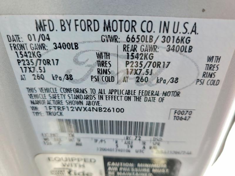 69442096 :رقم المزاد ، 1FTRF12WX4NB26100 vin ، 2004 Ford F100 مزاد بيع