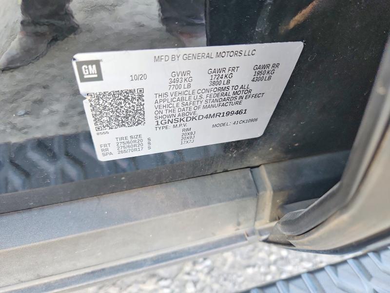 68921306 :رقم المزاد ، 1GNSKDKD4MR199461 vin ، 2021 Chevrolet Suburban مزاد بيع