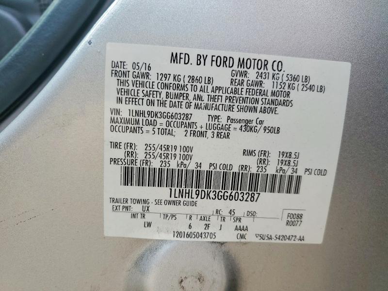 Продажа на аукционе авто 2016 Lincoln Mks, vin: 1LNHL9DK3GG603287, номер лота: 67979156