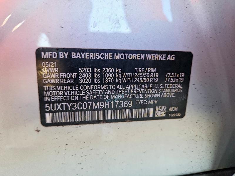 2021 Bmw X3 მანქანა იყიდება აუქციონზე, vin: 5UXTY3C07M9H17369, აუქციონის ნომერი: 69244446