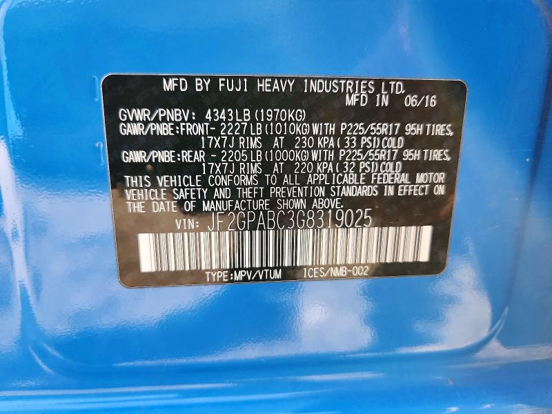 Aukcja sprzedaży 2016 Subaru Crosstrek, vin: JF2GPABC3G8319025, numer aukcji: 66483906