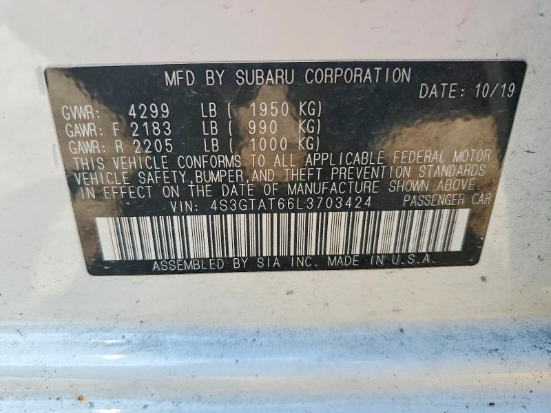 2020 Subaru Impreza მანქანა იყიდება აუქციონზე, vin: 4S3GTAT66L3703424, აუქციონის ნომერი: 65465106