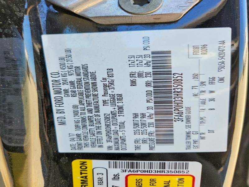 Продаж на аукціоні авто 2017 Ford Fusion, vin: 3FA6P0HD3HR350852, номер лоту: 65572146