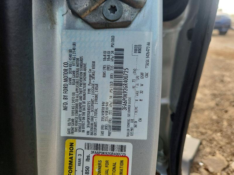 Aukcja sprzedaży 2016 Ford Fusion, vin: 3FA6P0K92GR400725, numer aukcji: 67275576
