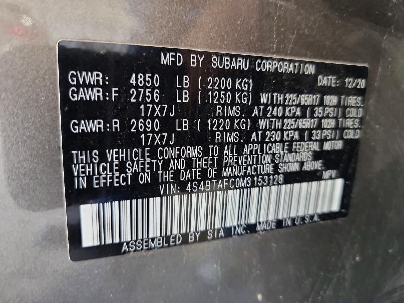 68166106 :رقم المزاد ، 4S4BTAFC0M3153128 vin ، 2021 Subaru Outback مزاد بيع